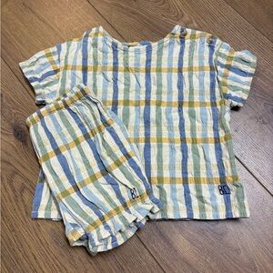 Bobo Choses Pastel Blue Yellow Gingham Shorts and Top Set 18-24M
